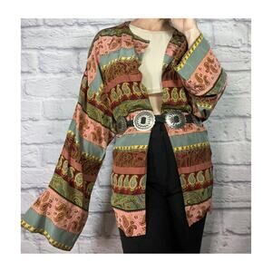 jenna Silk Boho Paisley Cardigan with Rich, Moody Color Scheme
